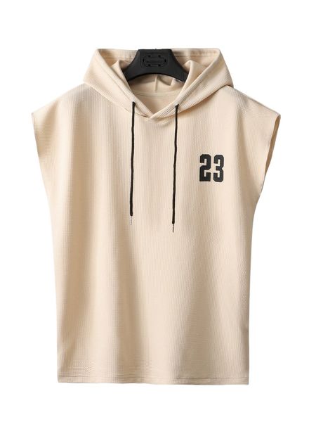 

men letter graphic drawstring hooded tank u2qt#, White;black