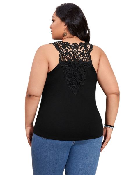 

plus guipure lace back tank g0ko#, Black