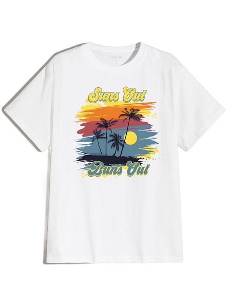 

men tropical and letter graphic tee 11wx#, White;black