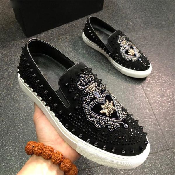 

men grenuine leather dress shoe designer loafers low studded mens fashion sneakers size 38-44, Black