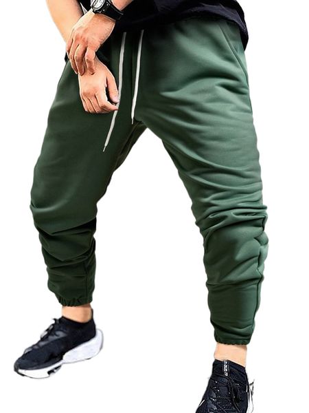 

men slant pockets drawstring waist sweatpants e59e#, Black