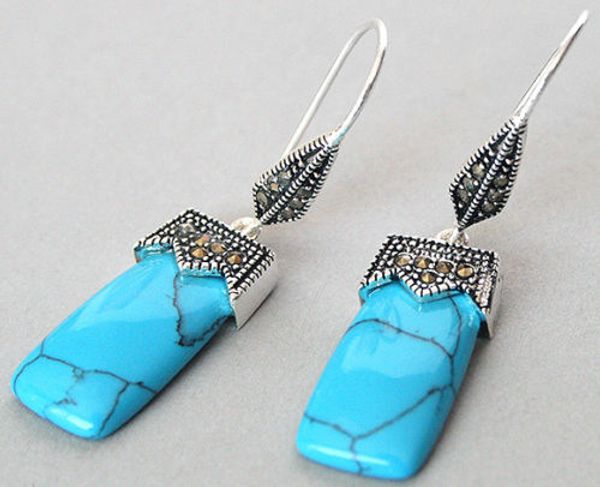 

fashion jewelry natural turquoise 925 silver &amp macasite earrings 2&quot