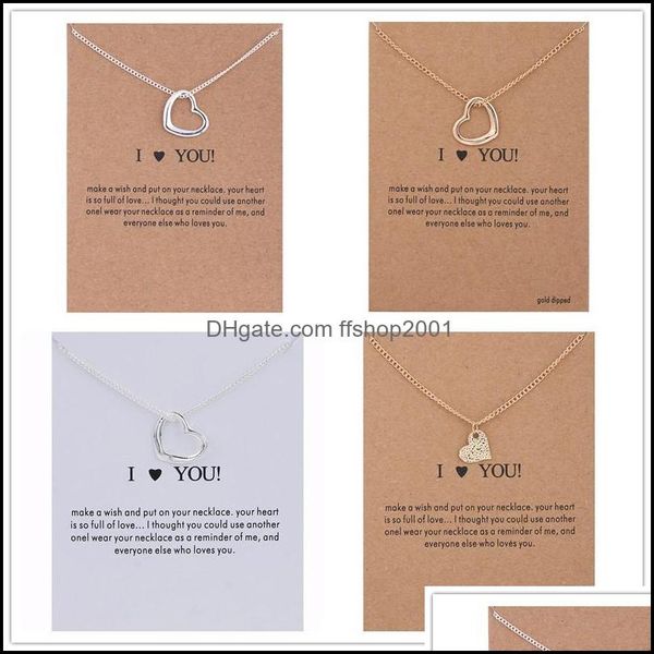 

pendant necklaces dogeared necklace with gift card i love you heart for women gold color link fashion jewelry drop delivery ffshop2001 dhg8l, Silver