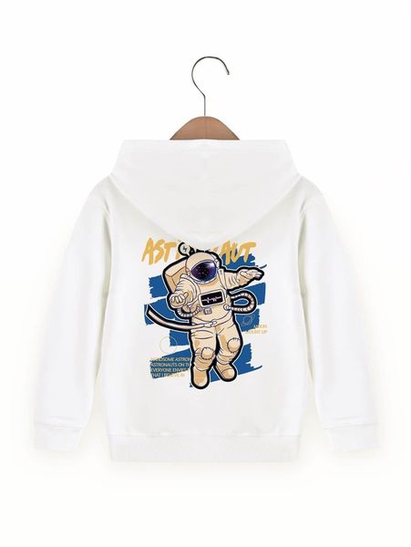 

toddler boys astronaut & slogan graphic kangaroo pocket hoodie she, Black