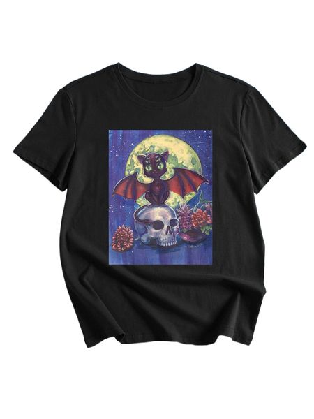 

romwe x ohhierica skull & bat print tee b5qk#, White