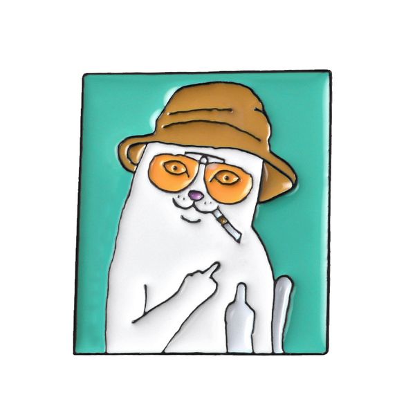 

funny face animal enamel pins creative brooches 4pcs /set cat brooch for girls cartoon white cat shirt badge jewelry gift bag accessories, Gray