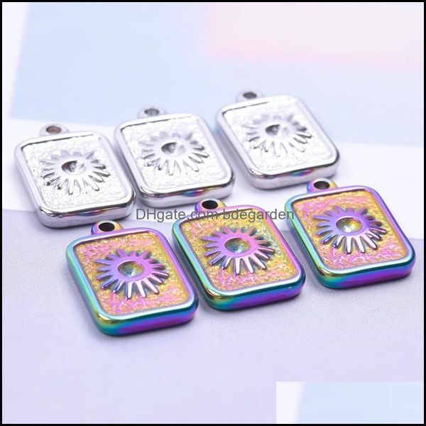 

charms jewelry findings components 1/2pcs sier rainbow color sun srat square rec plaque pendant hammer geomet dhwcz, Bronze;silver