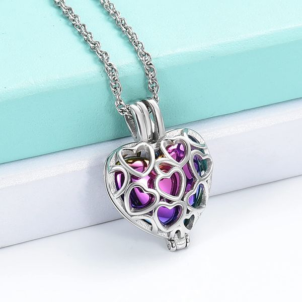 

heart in the hollow heart pendant cremation memorial jewelry for ashes urn necklace funeral keepsake ornament, Silver