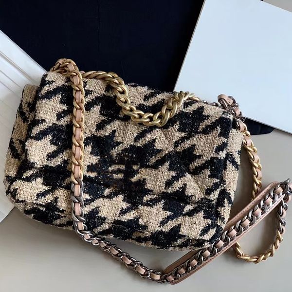 10A Mirror Top Designer Bolsa feminina outono e inverno um ombro crossbody 19 pacotes Houndstooth marca clássica moda casual tweed travesseiro corrente embreagem grande