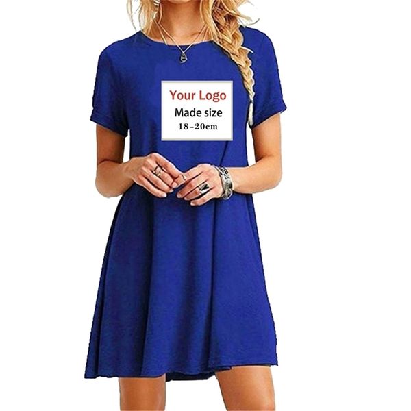 

summer women dress custom tshirt dresses elegant short sleeve fashion diy female clothing above knee straight shirts 220609, Black
