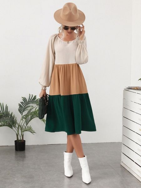 

cut and sew panel raglan sleeve dress r4ln#, Black;gray