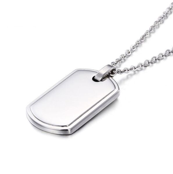 

316l stainless steel dog tag necklace pendant military card american soldier identity tag shield charm for boy mens chain 24 inch, Silver
