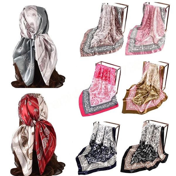 

90x90cm square scarf silk hair scarf satin headscarf cashews neckerchief hijab neck scarves shawl wrap female bandana headwear, Red;brown