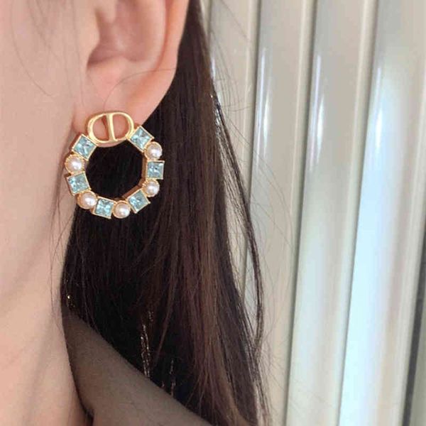 

women's fashion personality trend new brand earrings wholesale home di pair letter ring diamond pearl female light luxury, Silver