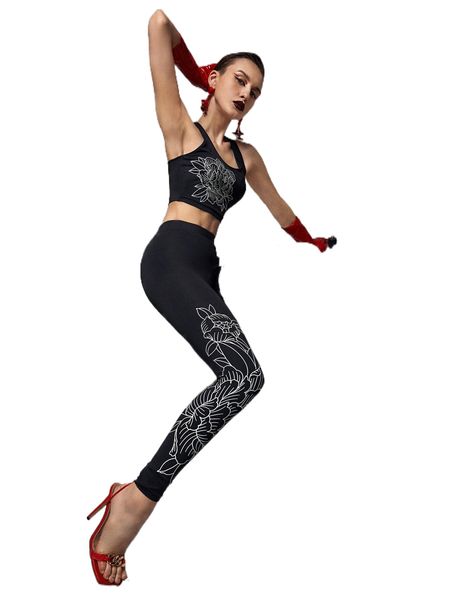 

x alismind floral print tank crop & leggings set 430r#, White