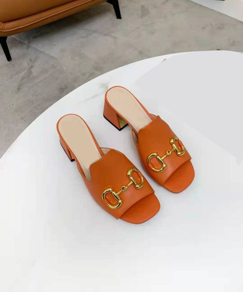 

designer women's chunky heel slides sandals designers mules double metal leather with horsebit summer chain flats beach sandal strap sl, Black