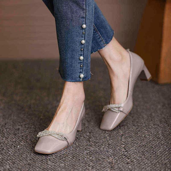 

dress shoes cow leather women square toe office lady pumps working summer spring heeled arrival woman 220318, Black