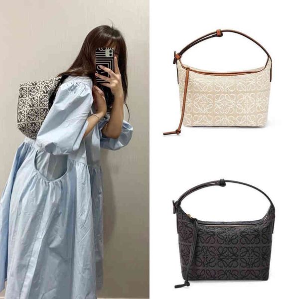 

lunch genuine leather designer handbags tote brown jacquard cubi new summer anagram underarm single shoulder bucket bags women messenger