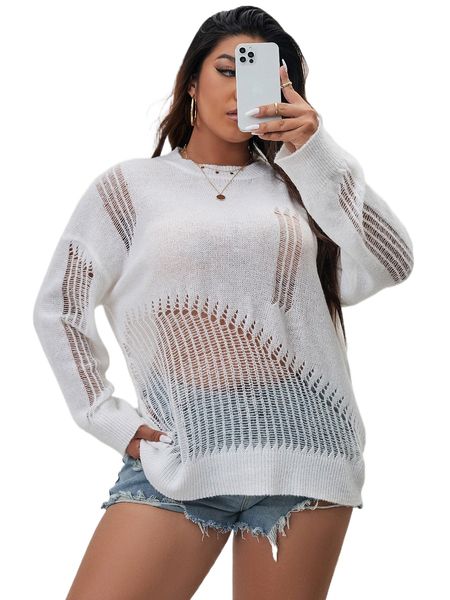 

plus hollow out drop shoulder cover up m1uj#, Black