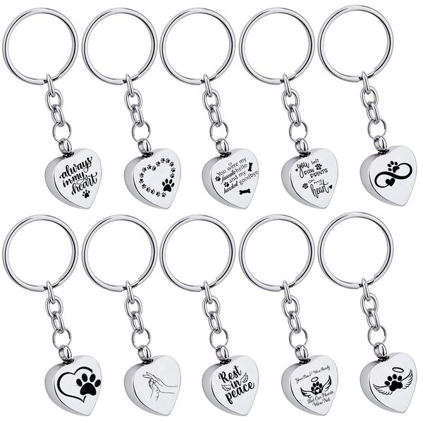 

heart engraving pendant key chain cremation urn key ring memorial human pet ashes keepsake ornaments jewelry for men women, Slivery;golden