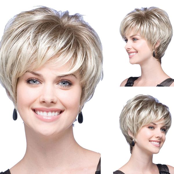 

woman short synthetic wig hair euro fashion light blonde color, Black
