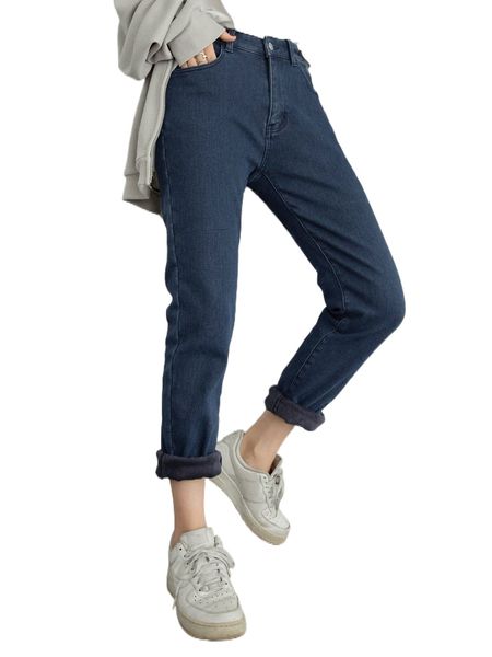 

dazy high waist solid thermal jeans o4qy#, Blue