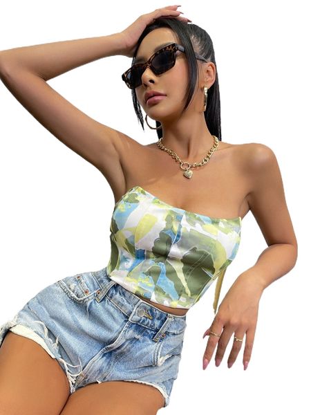 

graphic print crop tube m4fa#, White