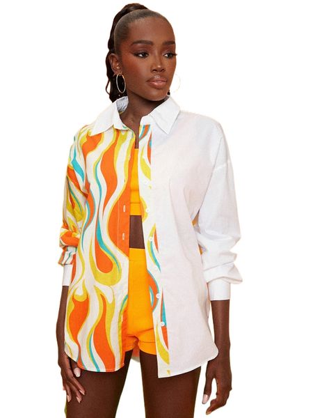 

newness graphic print drop shoulder blouse 13vc#, White