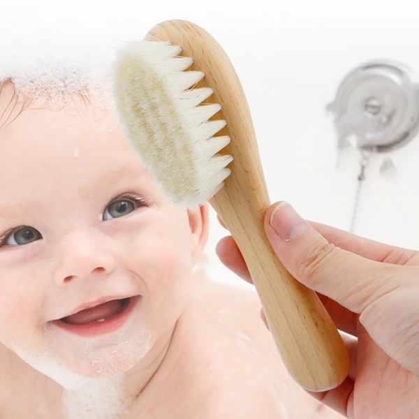 Sublimazione Neonato Legno naturale Ragazzi Ragazze Morbida lana Spazzola per capelli Pettine Teste per neonati Massaggiatore Spazzole da bagno portatili Pettine per bambini