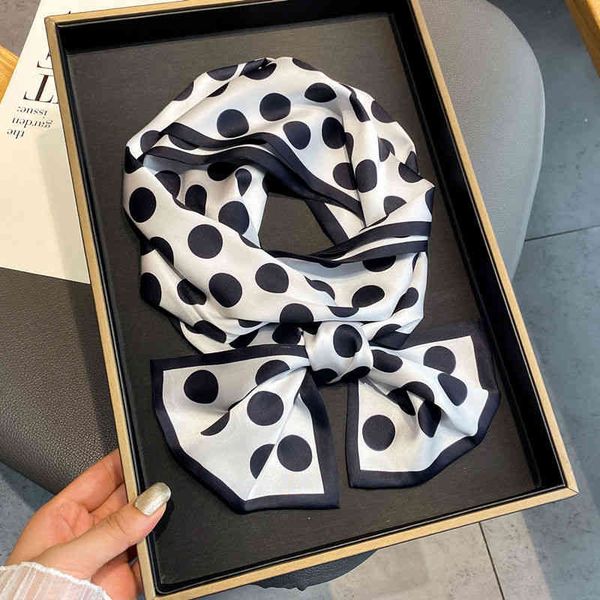 

designer silk head bag hair scarf new wave point silk womens small long tie spring and autumn ribbon binding bag summer thin scarf, Blue;gray