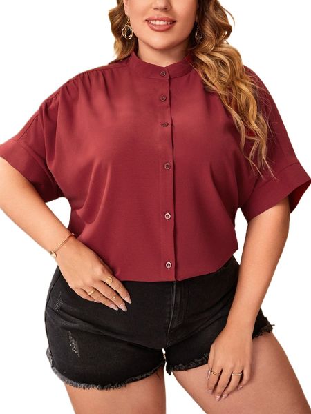 

plus button front batwing sleeve blouse a7uy#, Black