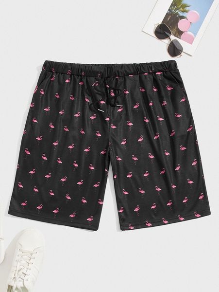 

men allover flamingo drawstring waist shorts t50y#, White;black