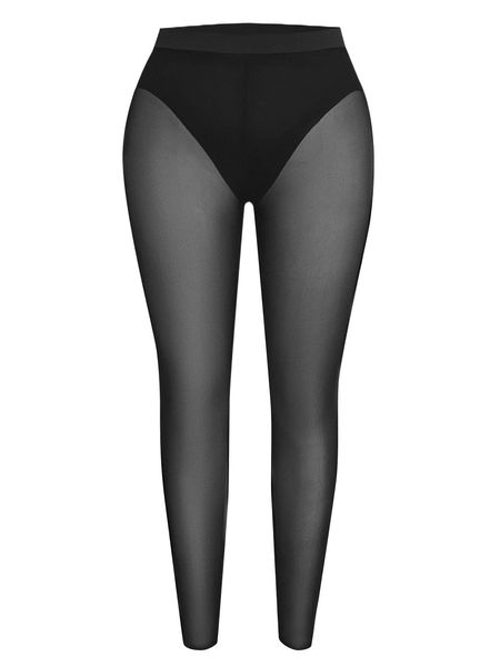 

plus contrast mesh panty lined leggings 54dj#, Black