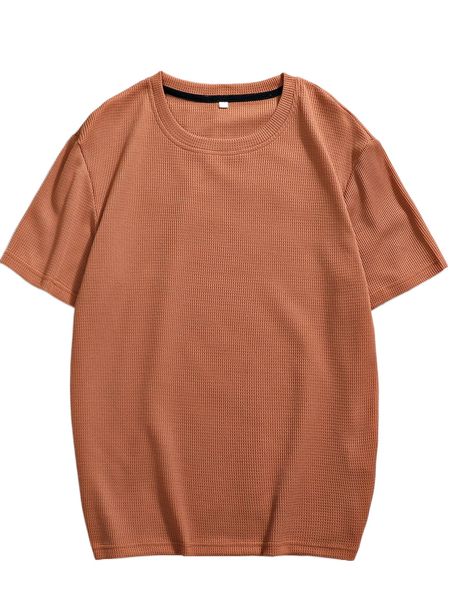 

men solid waffle knit tee i87w#, White;black