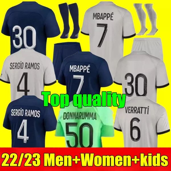 Top New MBAPPE Fußballtrikot SERGIO RAMOS 22 23 Maillots de Football 2022 2023 VERRATTI Erwachsene Männer Kinder Kit Frauen ICARDI Hemd Uniformen Fuß Drittel 3. 4