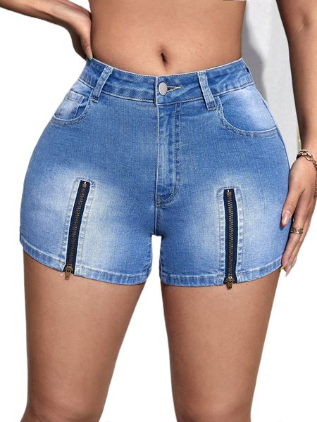 

sxy zip up skinny denim shorts u8hp#, White;black