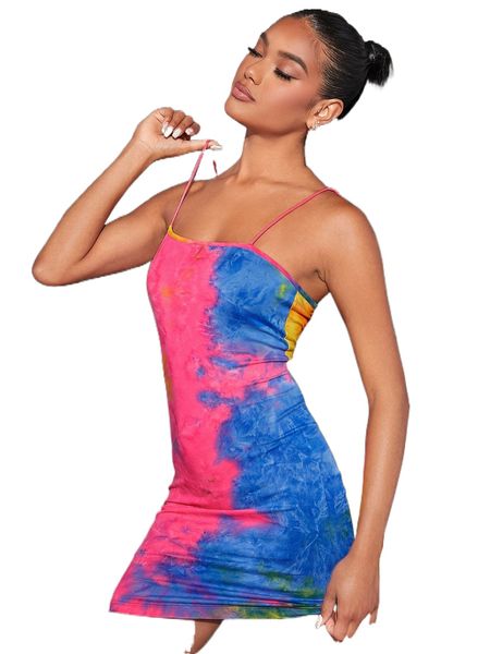 

tie dye bodycon cami dress d7xl#, Black;gray