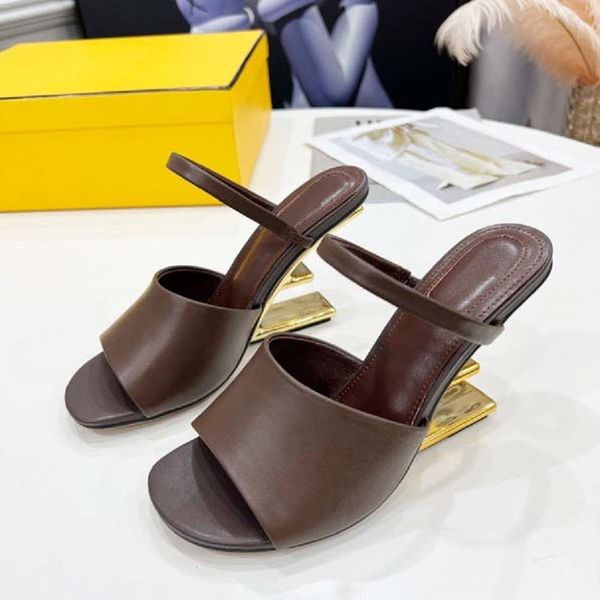 

classic fashion slides sandals lady summer sandals designer metal buckle large size leather thick bottom high heeled women shoe bagshoe1978, Black