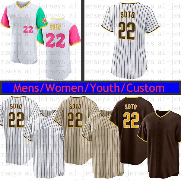2022 maglia da baseball cucita 22 Juan Soto City Connect White/Brown Tan/Brown Brown Road Replica Player Jersey Mens Women Youth