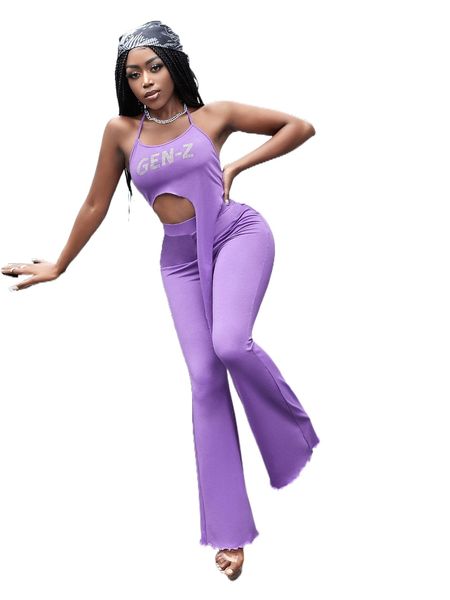 

sxy letter graphic halter & flare leg pants set 29pq#, White