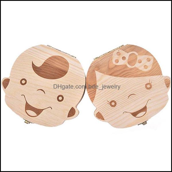 Andenken Kinder Zahn Box Organizer Baby Save Milchzähne Holz Aufbewahrungskoffer für Junge Mädchen Holzalbum Andenken Bdejewelry Dh6Gt