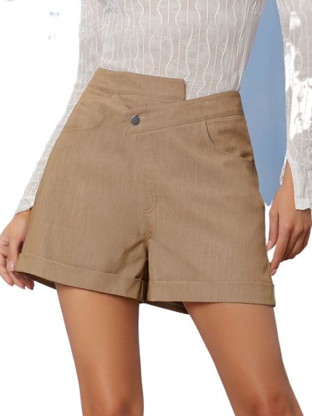 

asymmetrical waist buttoned detail shorts e6m3#, White;black
