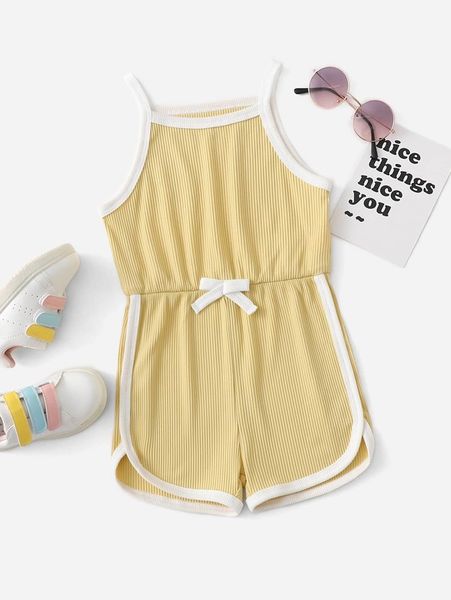 

toddler girls contrast binding cami romper she, Blue