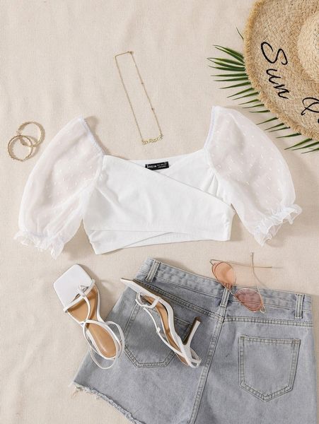 

sweetheart cross wrap crop v14c#, White