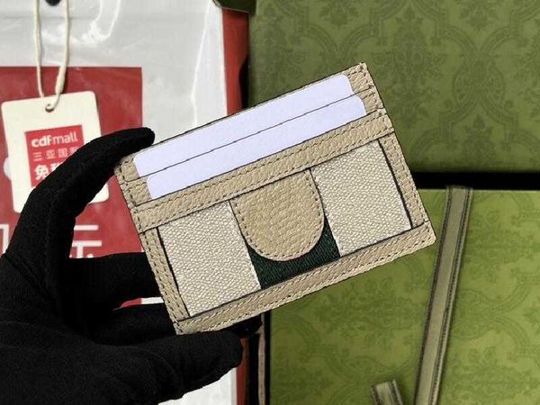 

realfine bags 5a 523159 10cm ophidia card case wallet handbag beige and white canvas purses for women with dust bag