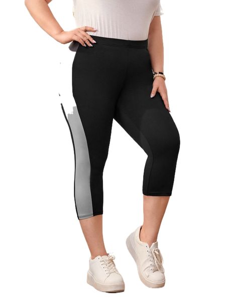 

plus colorblock high waist leggings s0nx#, Black