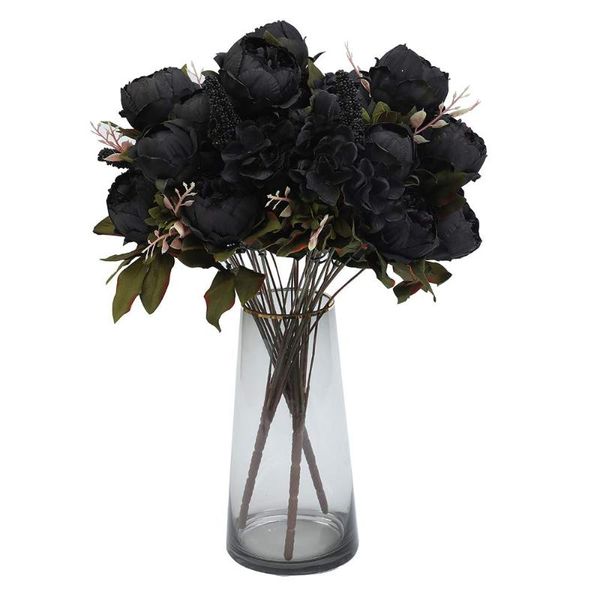 Ghirlande di fiori decorativi Rosa di seta nera Artificiale per la decorazione autunnale domestica Peonia di alta qualità Grande bouquet Disposizione di fiori finti di lusso