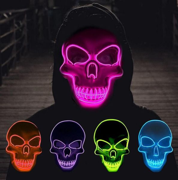 Halloween LED Light Up Mask EL Wire Skull Máscaras Faciais Assustadoras Protetores de Jogo CS Masquerade Traje de Festa Adereços Brilhantes