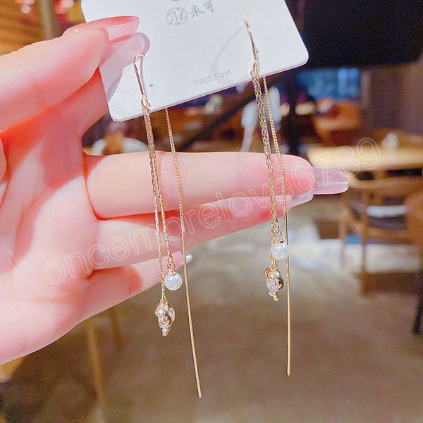 

temperament gold pearl dangle long tassel earrings for women high sense personality niche design korean fashion party jewelry, Silver