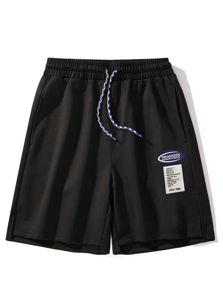 

men patch detail drawstring waist split hem shorts v9ci#, White;black